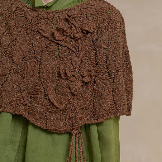 【林栖设计小店】手工钩花|金纱棉毛织披肩镂空立体感2026早春新款围巾女2961149 商品图3