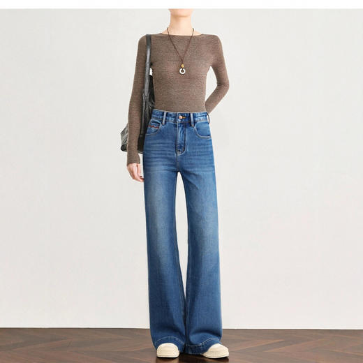 「自」全新升级【铂金会员192/天猫259/差价67】(14856)洛诗琳气质四面弹微喇裤2025秋冬高腰百搭显瘦直筒牛仔裤女 商品图0