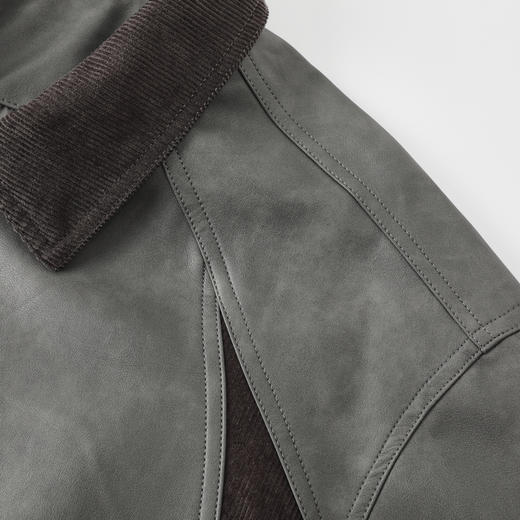 GXG男装25秋季时尚撞色领口简约百搭日常通勤男式翻领PU夹克K&C 商品图8