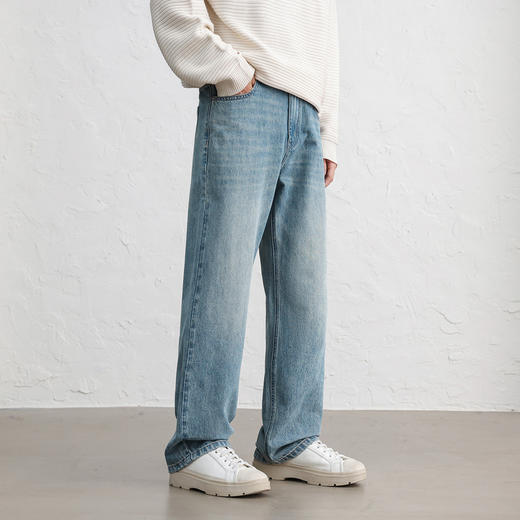GXG男装25秋季弹力舒适半松紧腰百搭宽松日常通勤直筒男式牛仔裤K&C 商品图7