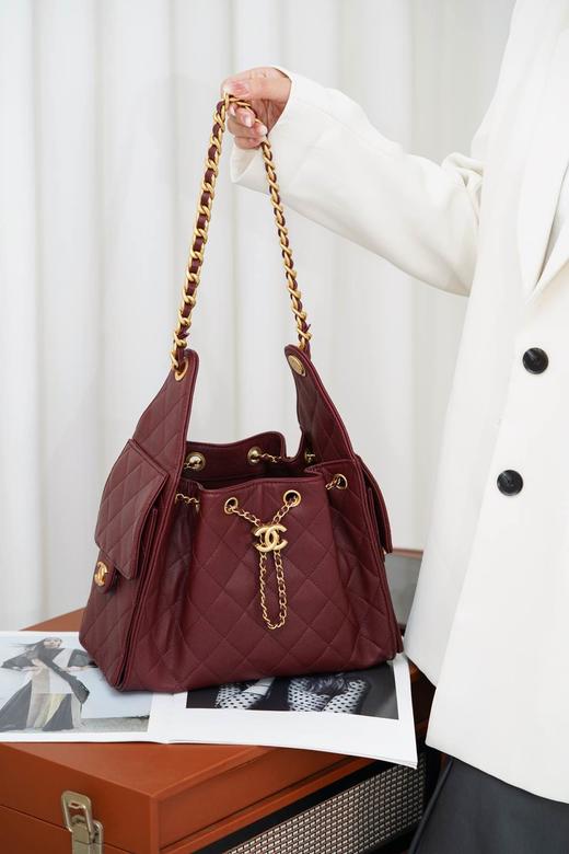 香奈儿25A 25BAG嬉皮购物包小号 酒红色 荔枝纹 （LZ） 商品图1