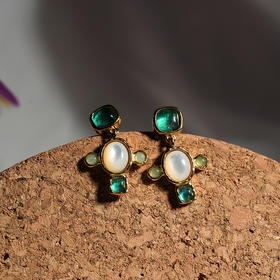 北京仓｜Goossens Paris-BOHEME-绿色 十字 岩石水晶 吊坠 耳环［法国设计师］