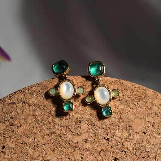 北京仓｜Goossens Paris-BOHEME-绿色 十字 岩石水晶 吊坠 耳环［法国设计师］ 商品图1