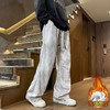 D121570秋冬新款暗纹扎染直筒脏脏裤加绒加厚情侣款卫裤 商品缩略图1
