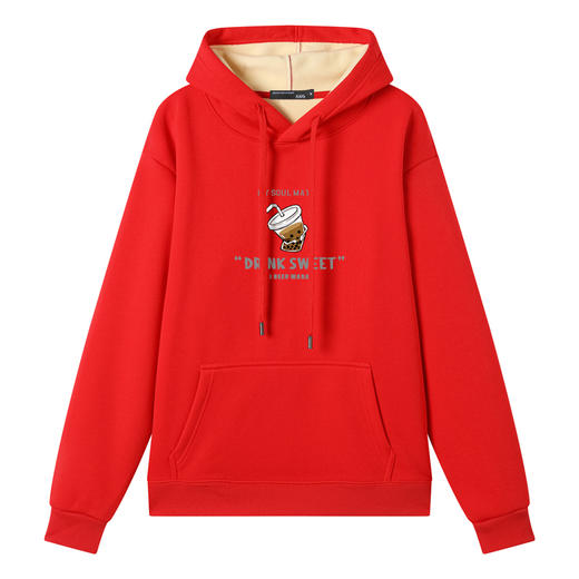 GXG男装25秋冬季奶茶杯印花图案时尚百搭男女同款加绒连帽卫衣K&C 商品图2