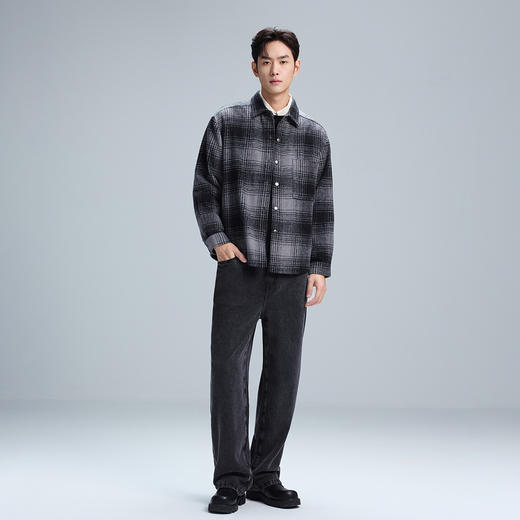 GXG男装25秋季时尚撞色棋盘格纹复古简约工装通勤男式翻领夹克K&C 商品图4