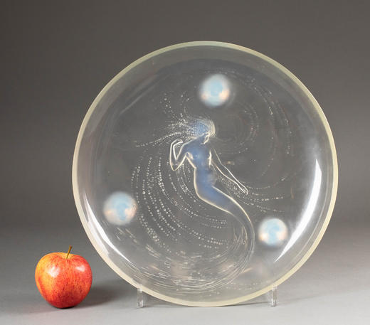 独角鹿西洋古董1920年法国顶级水晶工坊莱俪LALIQUE设计出品「SIRENE 美人鱼」主题欧泊水晶三足盘 商品图1