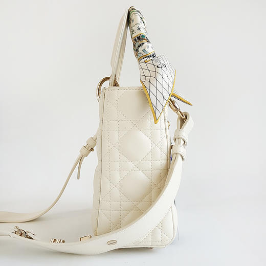 【95新】Dior迪奥Lady Dior手袋白色金扣徽章肩带四格戴妃手提单肩包女士111225AK03 商品图2