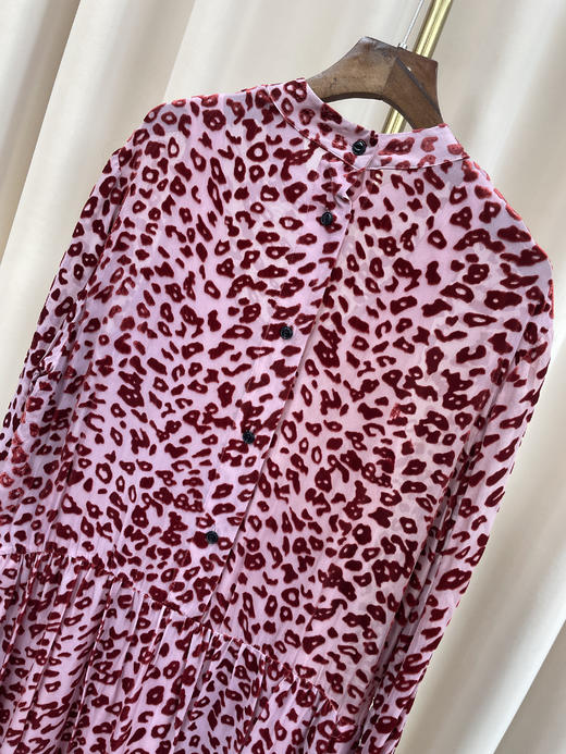 「断码清仓」粉紫半高领复古港风气质长袖豹纹裙 L码 ZFYY183 商品图2