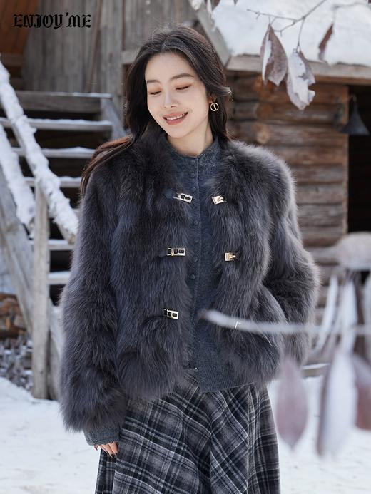 【门店同款】ENJOY冬季“暖冬软糖”首尔月光排扣狐狸毛皮草 168143321 商品图3