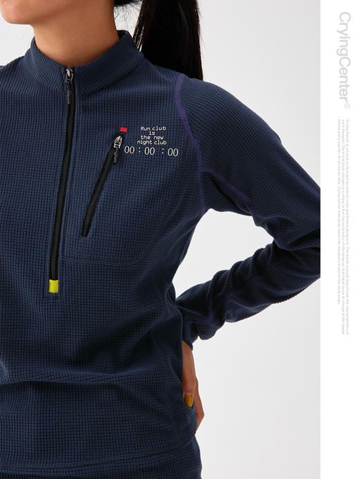 CryingCenter 远红外运动暖绒华夫格半拉链打底紧身罩衫女款 商品图3