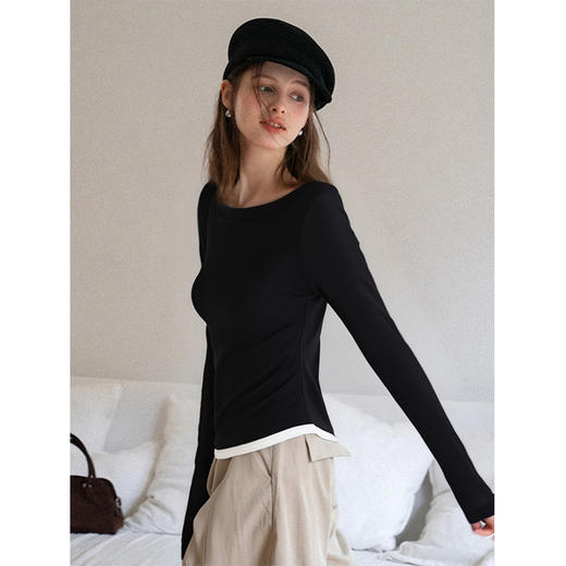 OLrain欧芮儿黑色长袖T恤女百搭显瘦舒适透气 商品图4