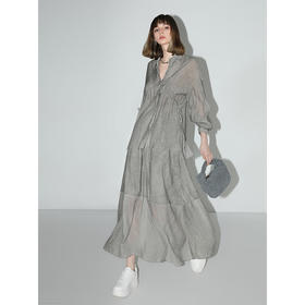 COCOBELLA[晨雾灰]段染炒色肌理感人丝半身裙女大摆长裙HS7031