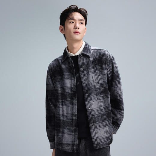GXG男装25秋季时尚撞色棋盘格纹复古简约工装通勤男式翻领夹克K&C 商品图2