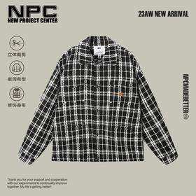 NPC潮牌复古粗花呢黑白格纹小香风翻领短款外套夹克男士NP38TJ46