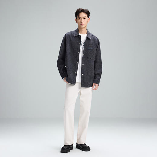 GXG男装【含莱赛尔】25秋季复古条纹肌理日常通勤男式翻领夹克K&C 商品图4
