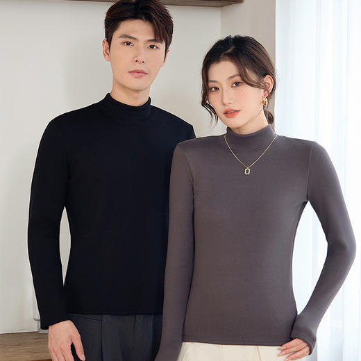 79元两件！加购两件立减！单拍不发货！茶稚 情侣款糯米绒加厚保暖打底衣 贴身冬季“小暖炉”，双面软糯小高领设计，基础百搭 商品图1