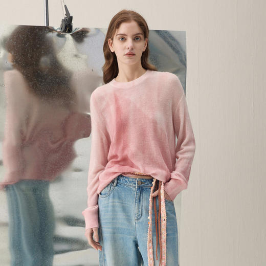 谜底套头针织衫长袖2026年春季新品印花蓬松保暖毛衣女261MZ0332 商品图0