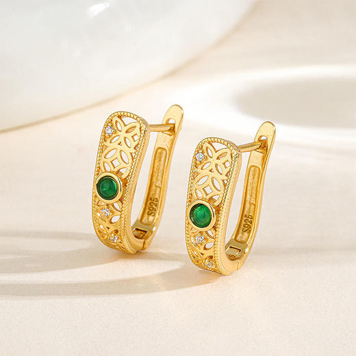 丁摩 s925纯银新中式国潮窗花镂空耳扣女轻奢风耳环复古配饰品5ZF-1802 商品图0