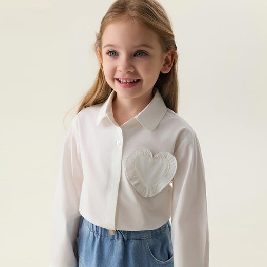 马克珍妮花边爱心女童纯棉衬衫 宝宝衬衣2026年春装新款560117 商品图2