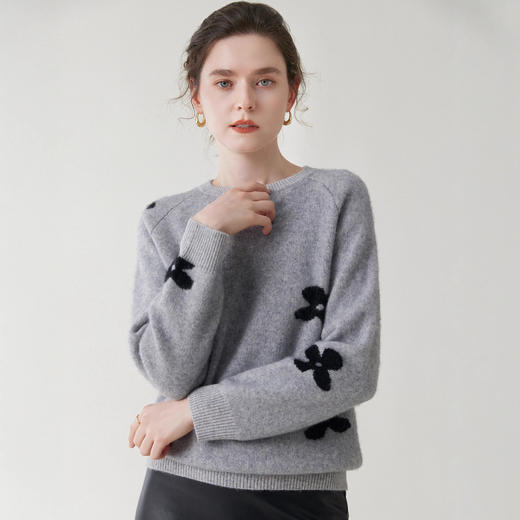 「高货rig」全新升级【铂金会员514/天猫699/差价185】(22146)洛诗琳气质加厚圆领羊绒衫2025秋冬韩系插肩袖提花毛衣女 商品图2