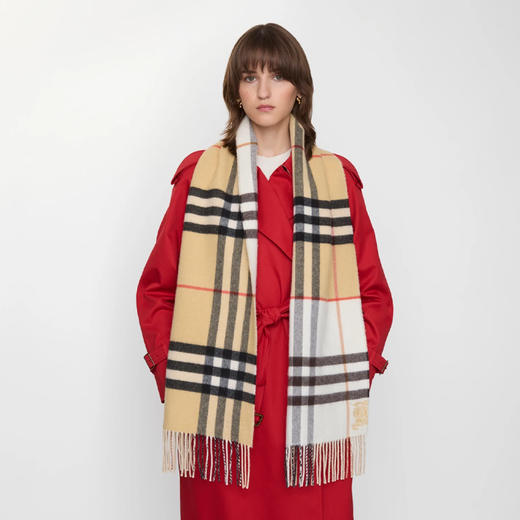 BURBERRY 巴宝莉 中性马术骑士徽标对比感格纹羊绒围巾 格子 8113922 A2021 商品图2