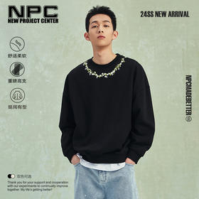 NPC潮牌花卉藤蔓字母刺绣圆领卫衣高克重宽松休闲男潮流NP41ST24
