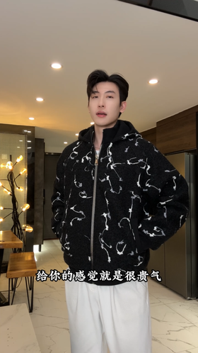 WT305SDSA男士秋冬新款痞帅男装潮牌高级感撞色拉链立领连帽卫衣百搭