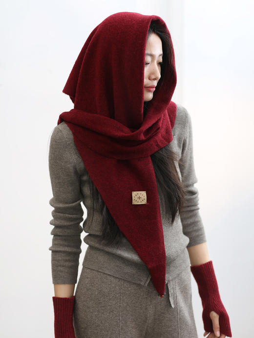 饮水鸟25冬藏地祥纹100牦牛拉绒针织三角巾围巾钉珠保暖披肩围脖 商品图1