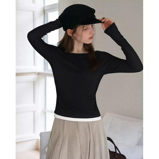 OLrain欧芮儿黑色长袖T恤女百搭显瘦舒适透气 商品图2