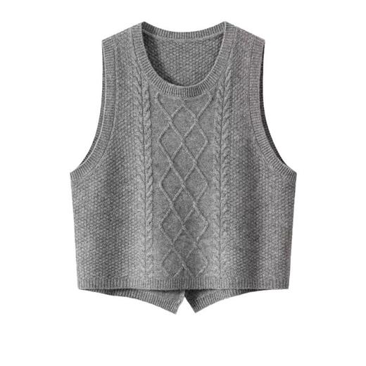 丁摩 纯羊毛针织马甲秋冬新款女士时尚圆领无袖坎肩短款麻花上衣5ZF-12153 商品图4