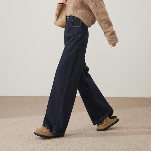 【薄绒-阔腿裤】逸阳冬不易褪色时尚细长腰带保暖拉毛厚牛仔阔腿裤8837V 商品图2