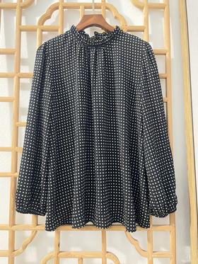 「断码清仓」女装荷叶边领印花长袖雪纺衬衫 M码 ZFYY237