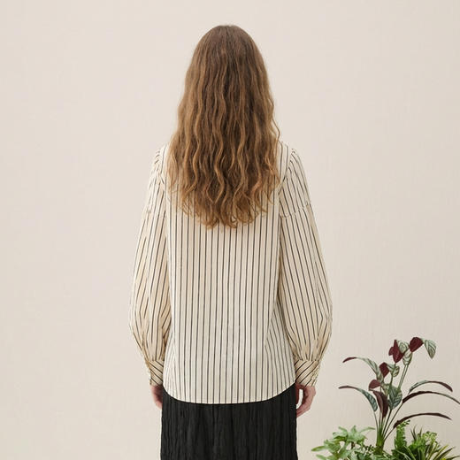 谜底条纹衬衫长袖2026春季新品优雅浪漫全棉廓形衬衣女265MC5023 商品图2