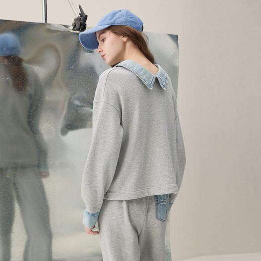 谜底翻领卫衣长袖2026春季新品撞色拼接牛仔休闲时尚女261MV0223 商品图2