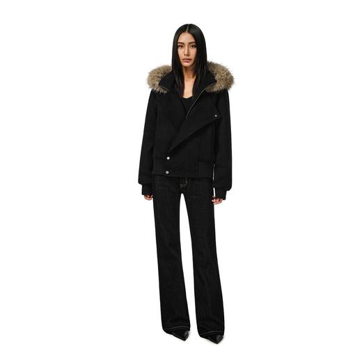 FDR 斜门襟连帽麂皮可拆卸毛领外套 商品图3