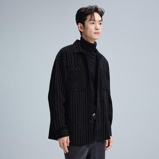 GXG男装【立体贴袋】25秋季时尚撞色条纹通勤男式翻领休闲夹克K&C 商品图1