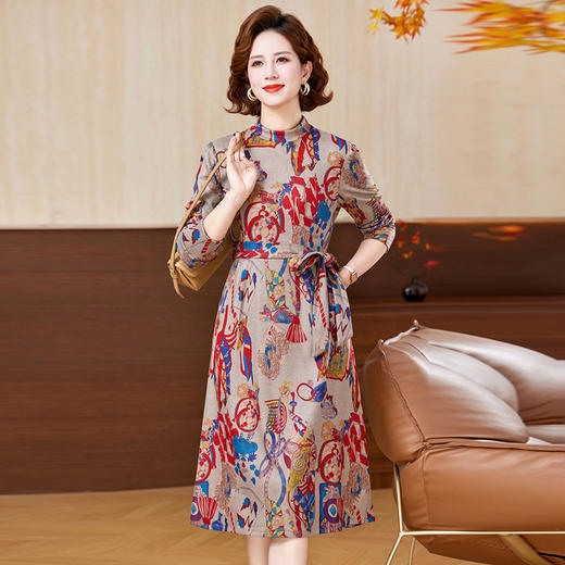 XK 92536加绒加厚连衣裙气质修身半高领气质显瘦裙 商品图0