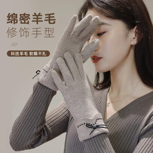 雀说羊毛手套女士秋冬季防风防寒加绒保暖户外运动开车可触屏分指手套ALWST5007-5010 商品图0