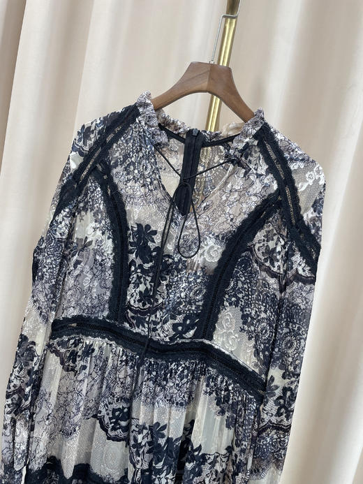 「断码清仓」法式黑白蕾丝拼接镂空系带裙 L码 ZFYY185 商品图1