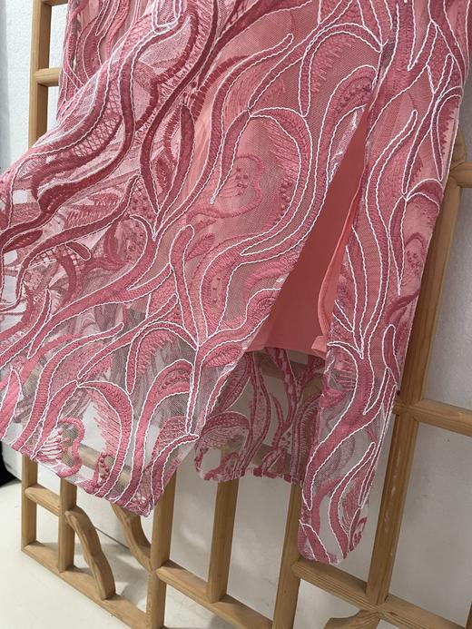 「断码清仓」粉色提花立领七分袖国风蕾丝镂空裙 M码 ZFYY214 商品图2