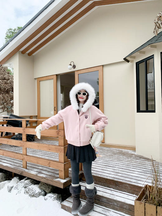 <曾小咸推荐>现货秒杀 ！微信超特价！韩系毛绒连帽毛呢外套 日常369.99 立减180 秒杀189.99！！ 商品图14