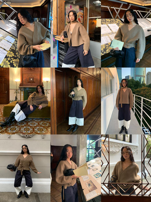 HIDEMI 进口贝贝羊驼毛双面呢大衣慵懒风腰带式落肩廓形短款外套 商品图1