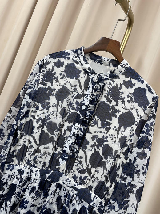 「断码清仓」法式复古碎花立领文艺气质印花裙 L码 ZFYY186 商品图1