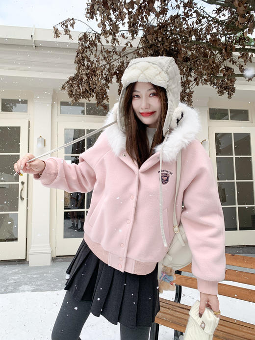 <曾小咸推荐>现货秒杀 ！微信超特价！韩系毛绒连帽毛呢外套 日常369.99 立减180 秒杀189.99！！ 商品图13