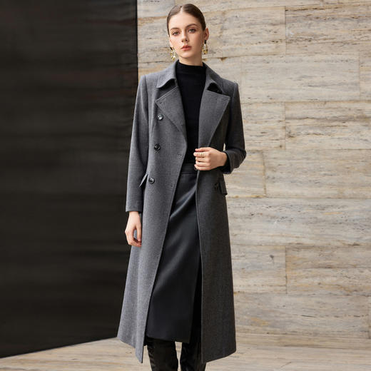 IWY/灰色冬季新款高级感羊毛大衣叠穿式毛呢外套气质通勤收腰风衣WC366 商品图3