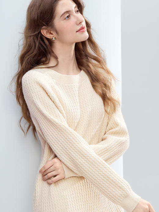 【百图lulu定制】【蕾丝连衣裙】 设计感蕾丝拼接毛衣连衣裙女2025年冬季新款显瘦直筒裙 商品图5