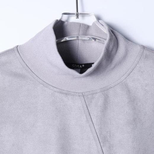 SDSA男士秋冬新款痞帅男装韩版简约纯色植绒下摆不规则立领卫衣 商品图1