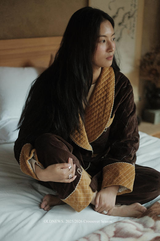 50's英伦绅士｜丝绒棕黄撞色夹棉套装｜手工拧绳 商品图2