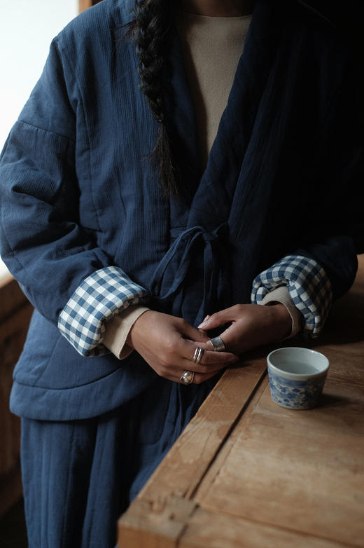 禅定 | “温室”超柔套装 - 棉麻/纯羊毛绗棉内胆｜蓝格子纯棉内衬 商品图6